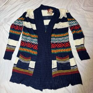 Red Camel Boho Aztec Stripe Open Front Cardigan Sweater Lightweight NWT Women XS